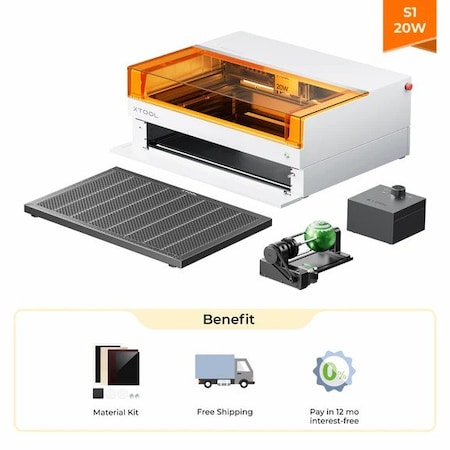 Xtool Enclosed Diode Laser Cutter and Engraver. S1 20w Rotary Kit Pure White. MXD-K101-001